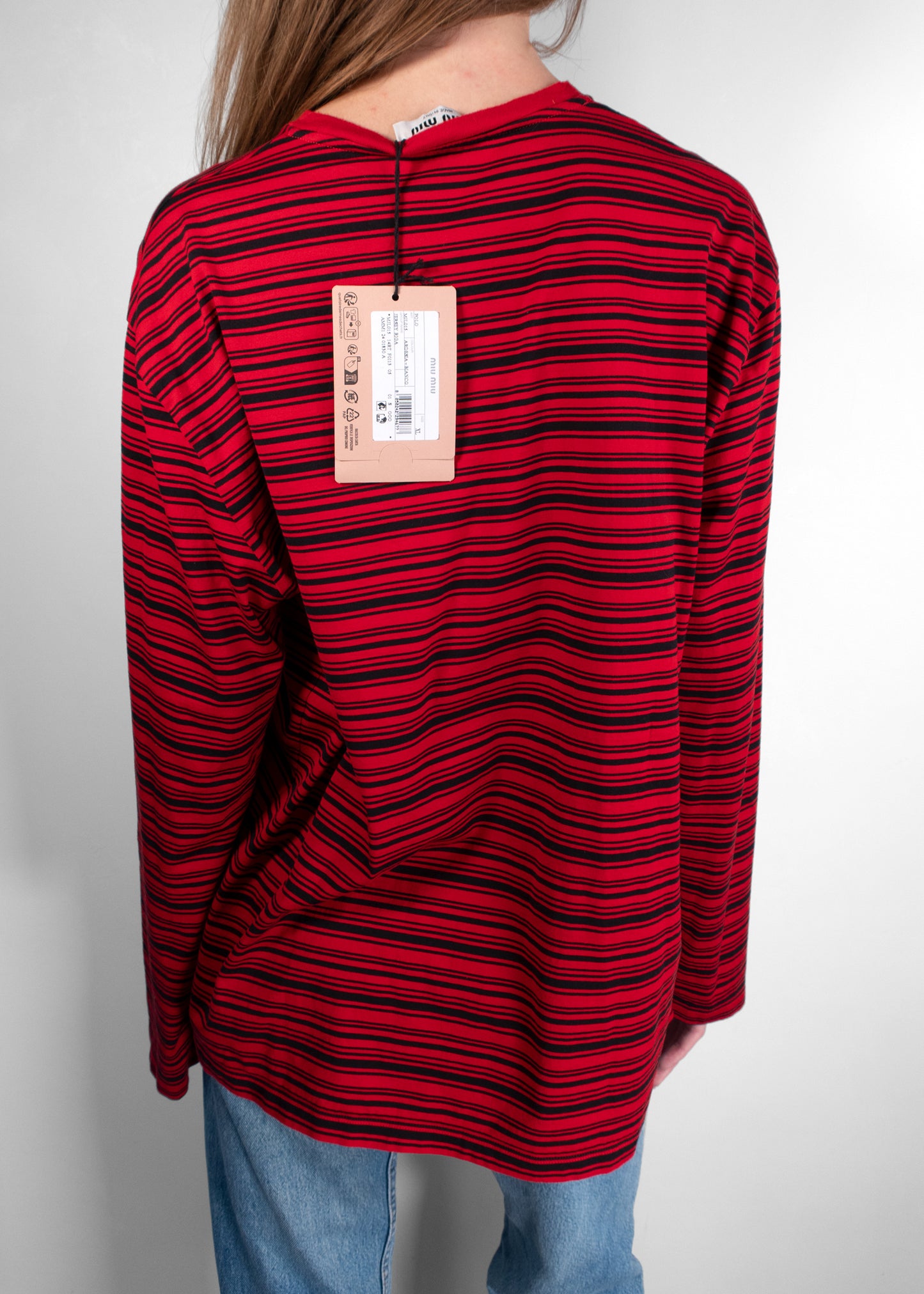 Miu Miu Red/black Long-sleeved Cotton Jersey T-shirt