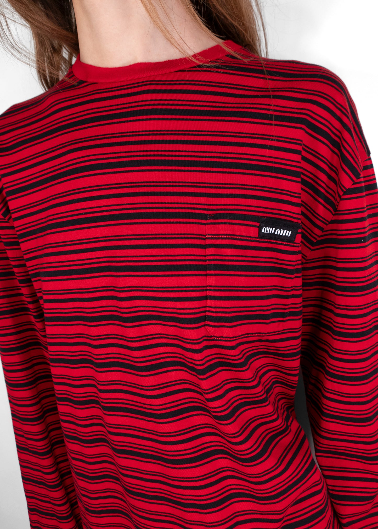Miu Miu Red/black Long-sleeved Cotton Jersey T-shirt