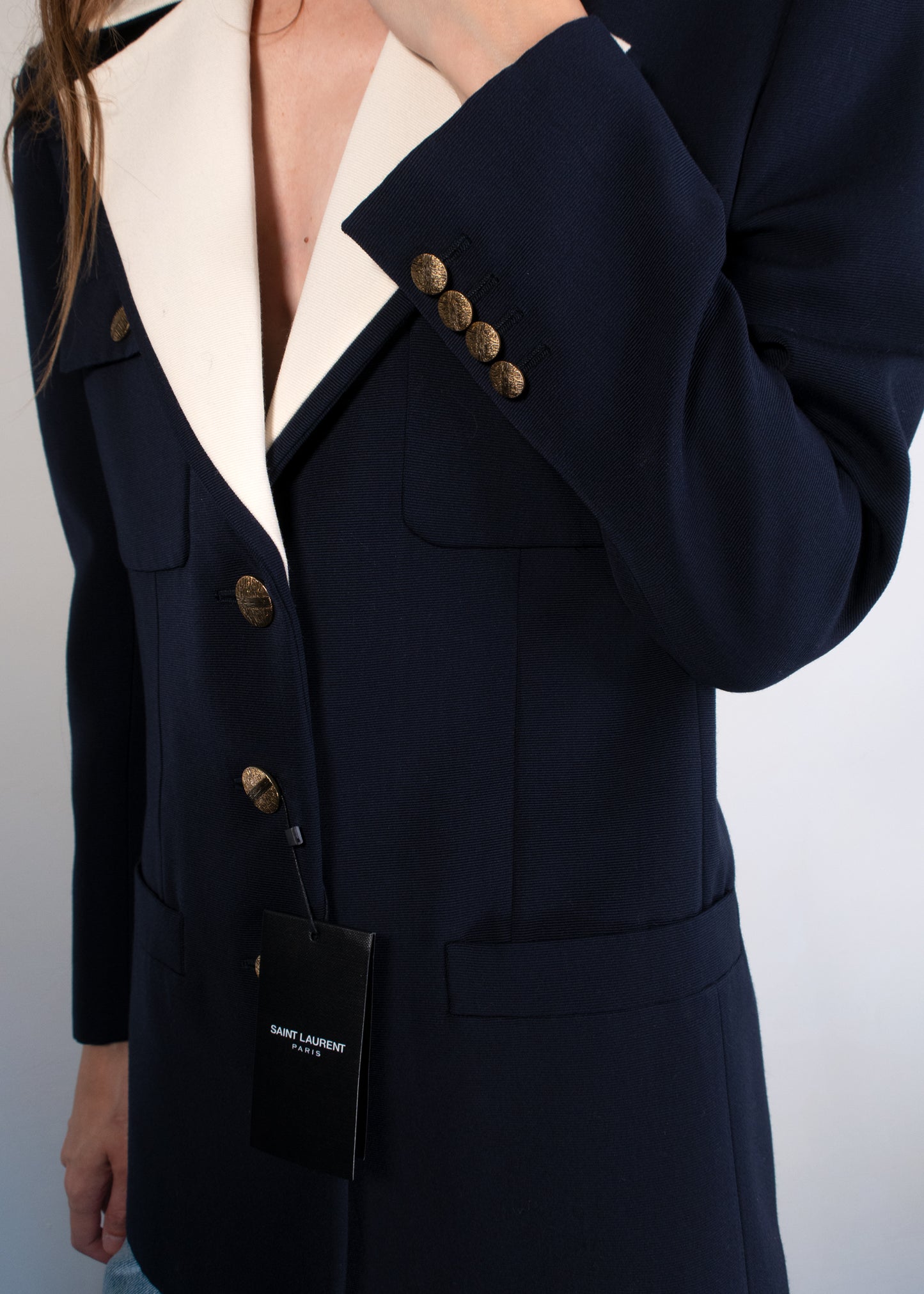 Saint Laurent Bi-Color Tailored Wool Jacket in Marine