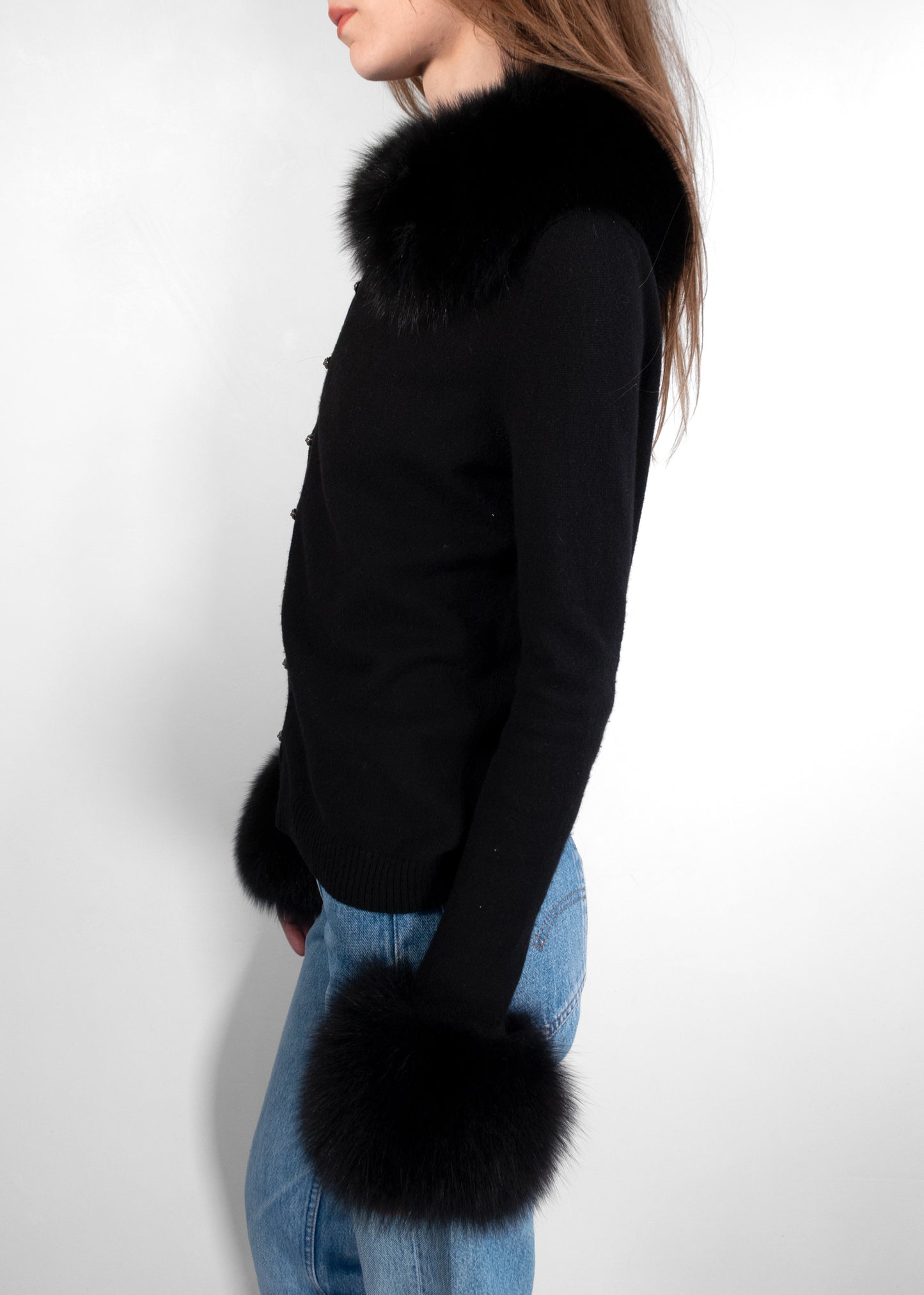Chrome Hearts Cashmere Fur Trim Cardigan