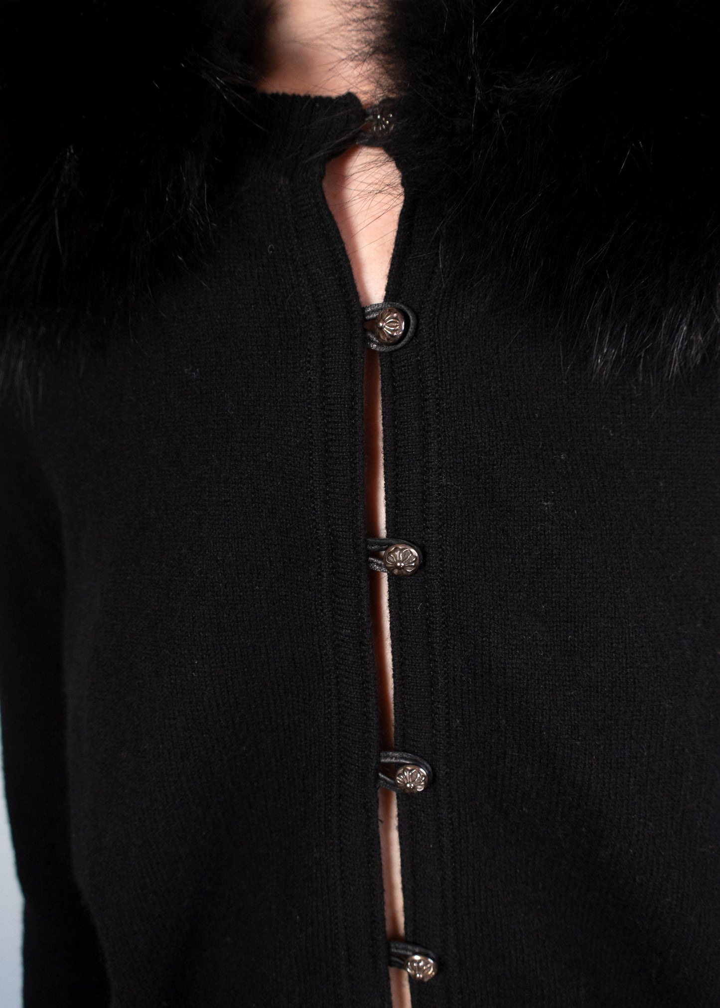 Chrome Hearts Cashmere Fur Trim Cardigan