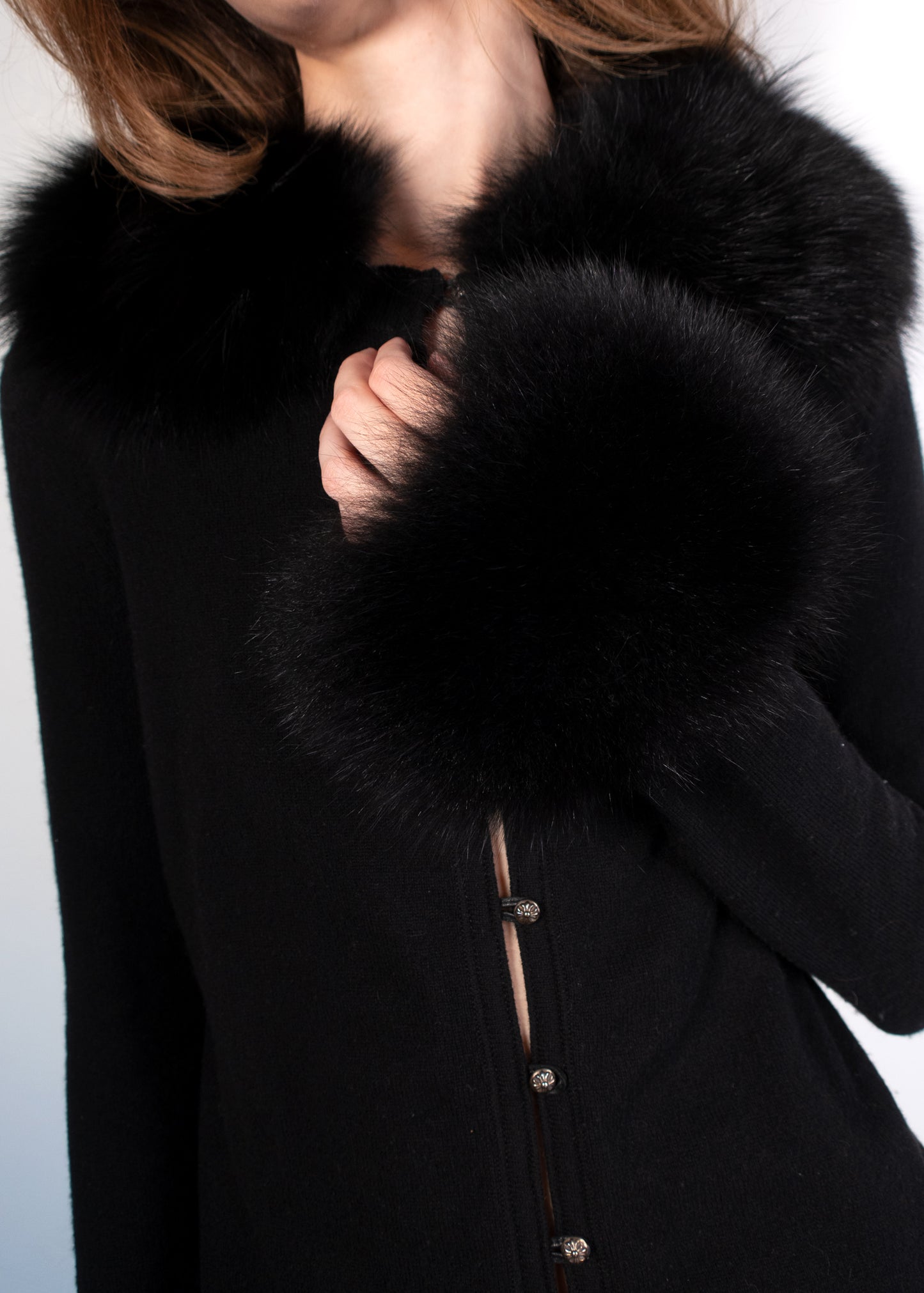 Chrome Hearts Cashmere Fur Trim Cardigan