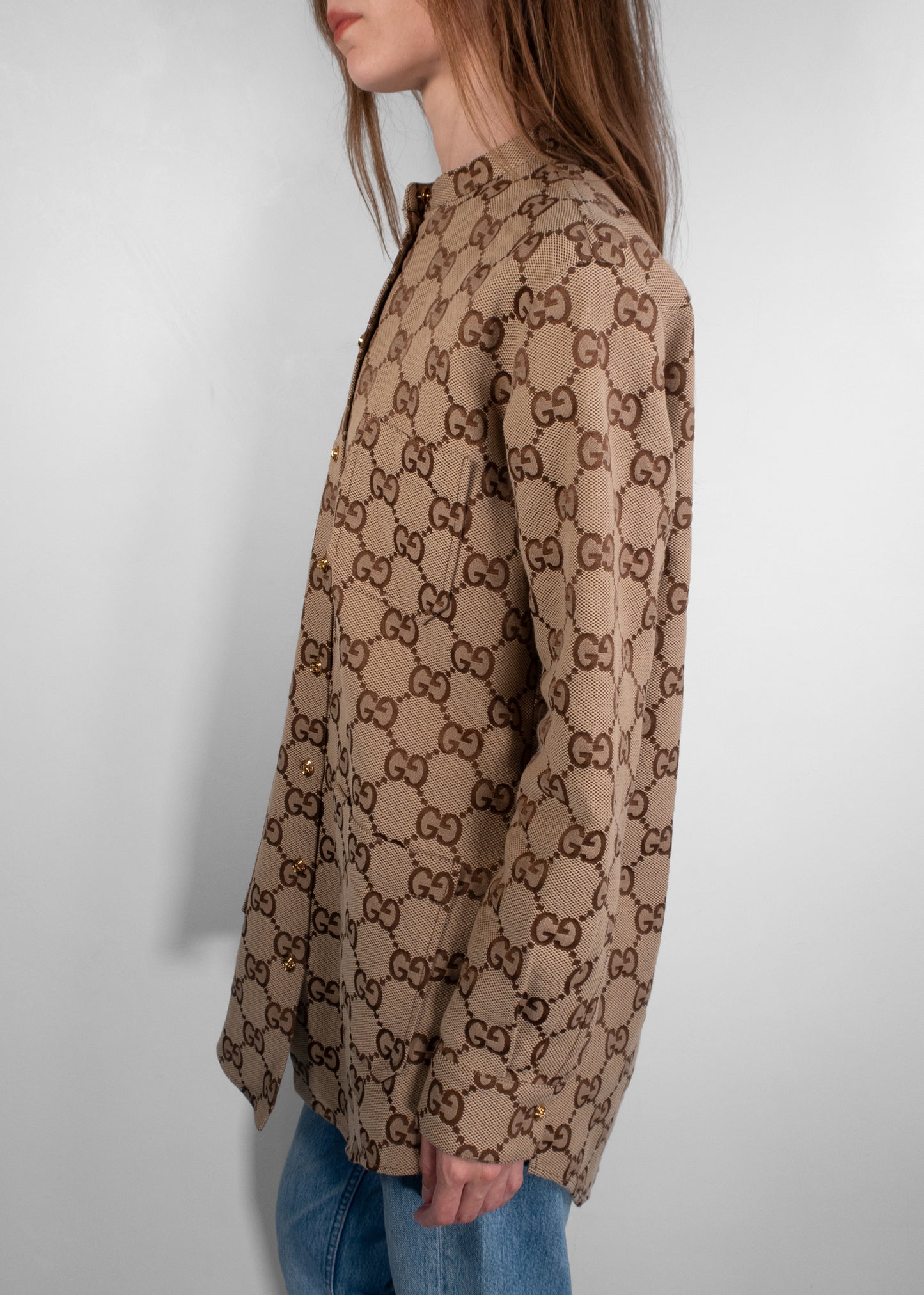 Gucci Maxi GG Canvas Shirt in Camel and Ebony