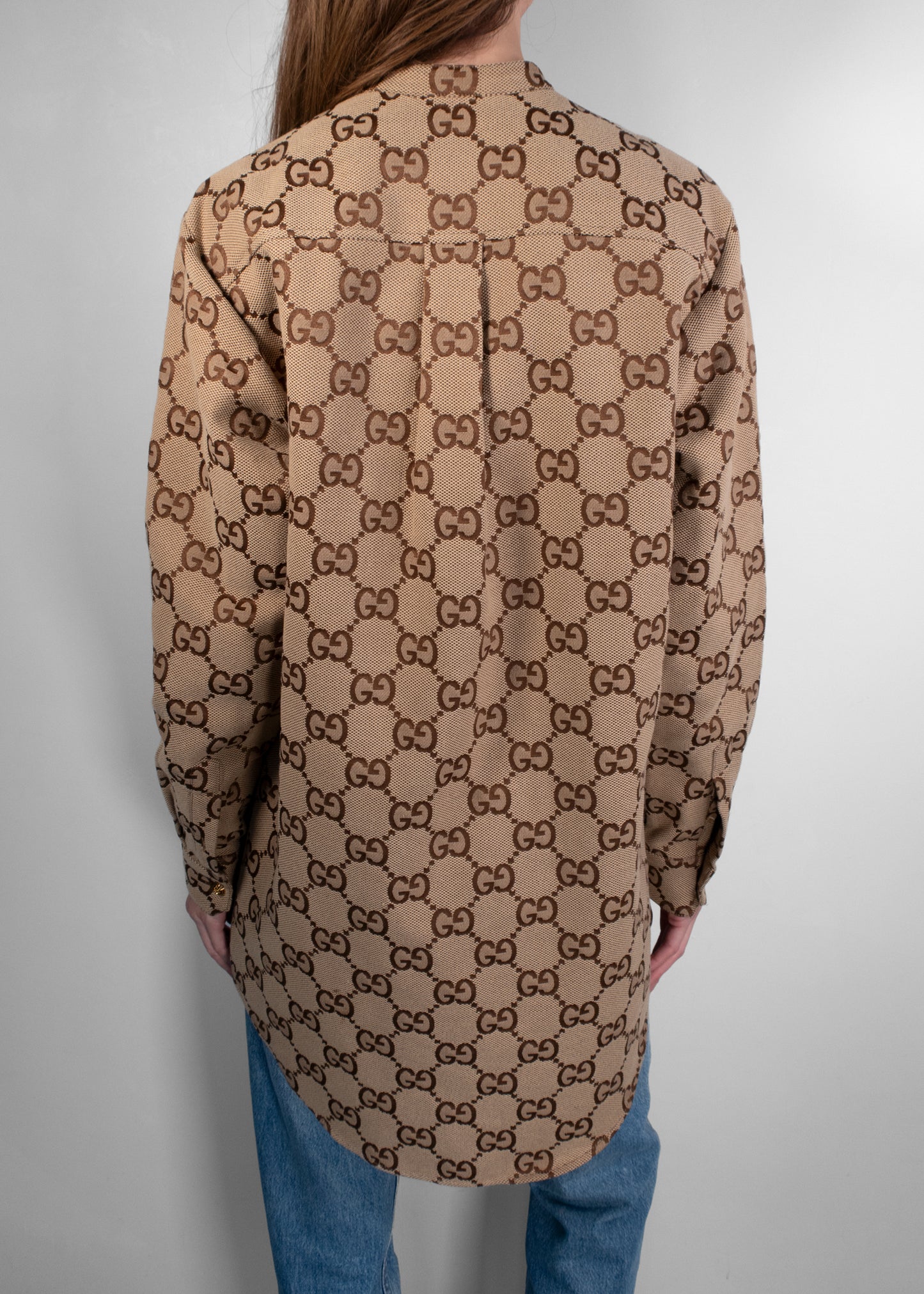 Gucci Maxi GG Canvas Shirt in Camel and Ebony