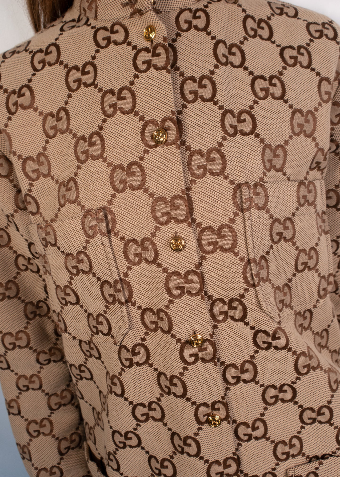 Gucci Maxi GG Canvas Shirt in Camel and Ebony