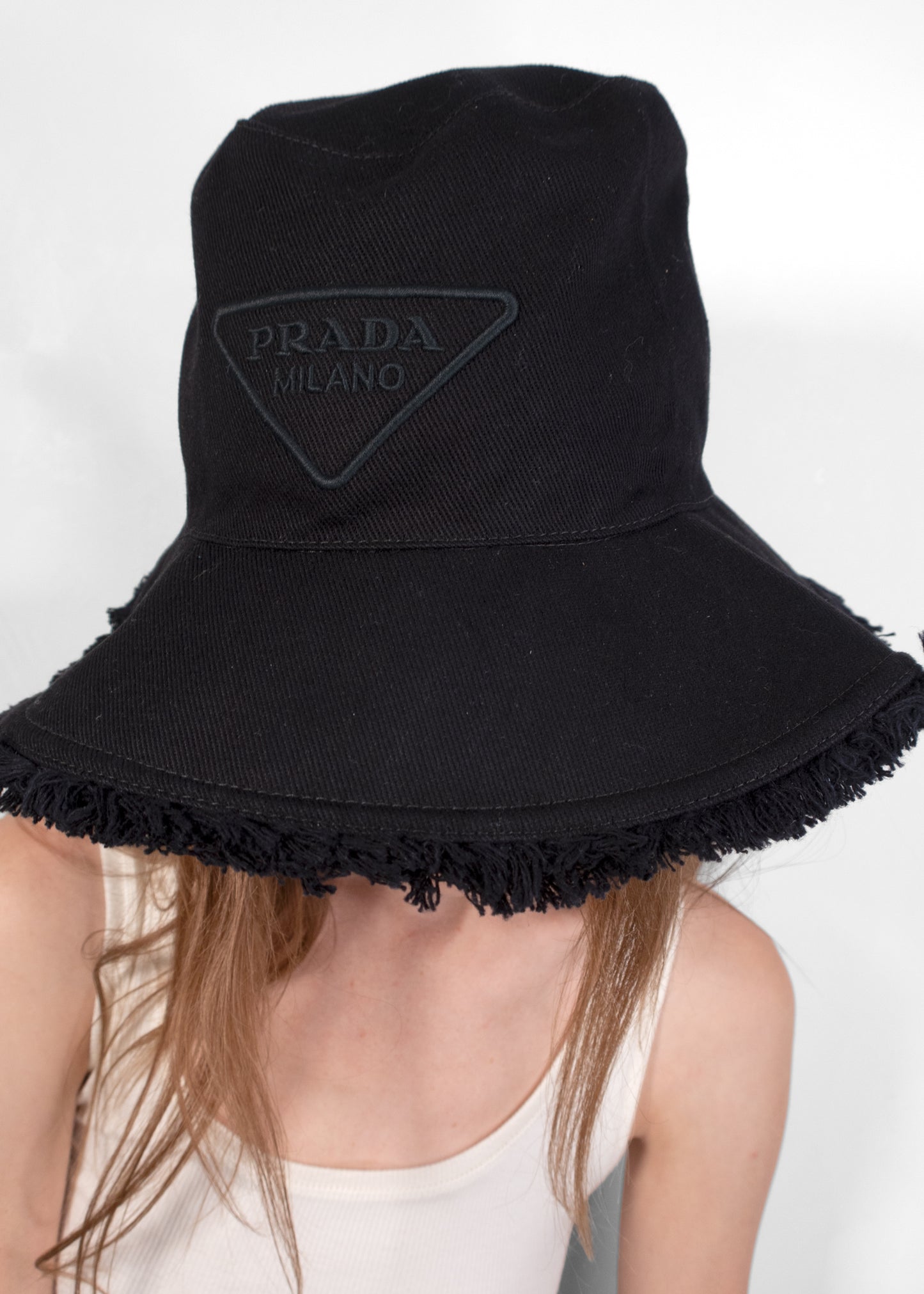 Prada Raw-Edge Cotton Bucket Hat