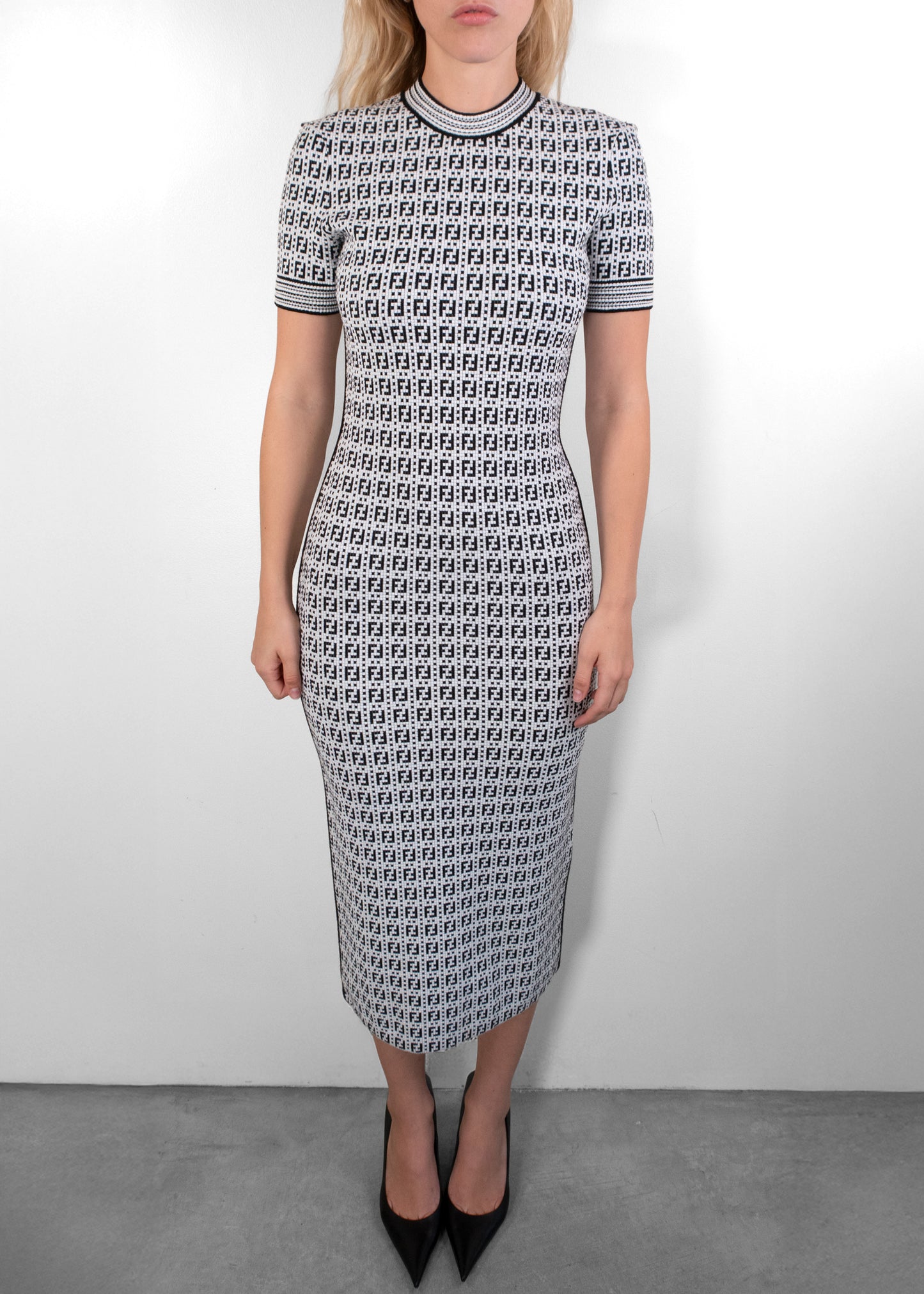 Fendi Houndstooth Print Long Dress