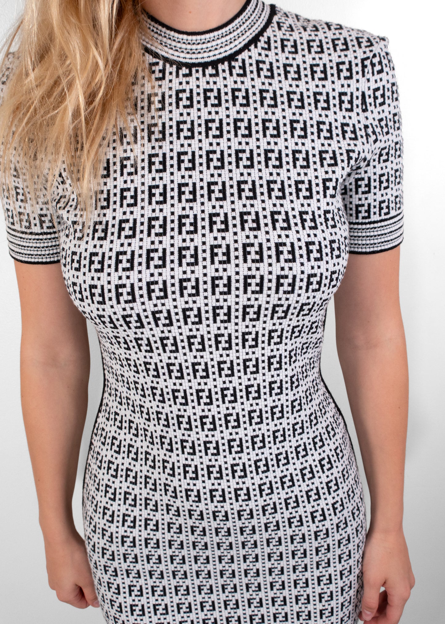 Fendi Houndstooth Print Long Dress