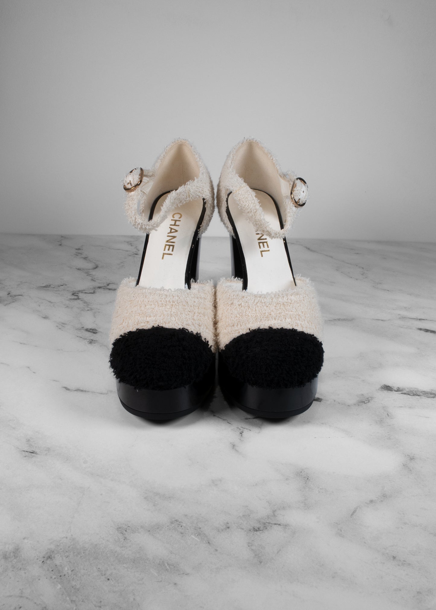 Chanel Cotton Tweed & Grosgrain Mary Janes