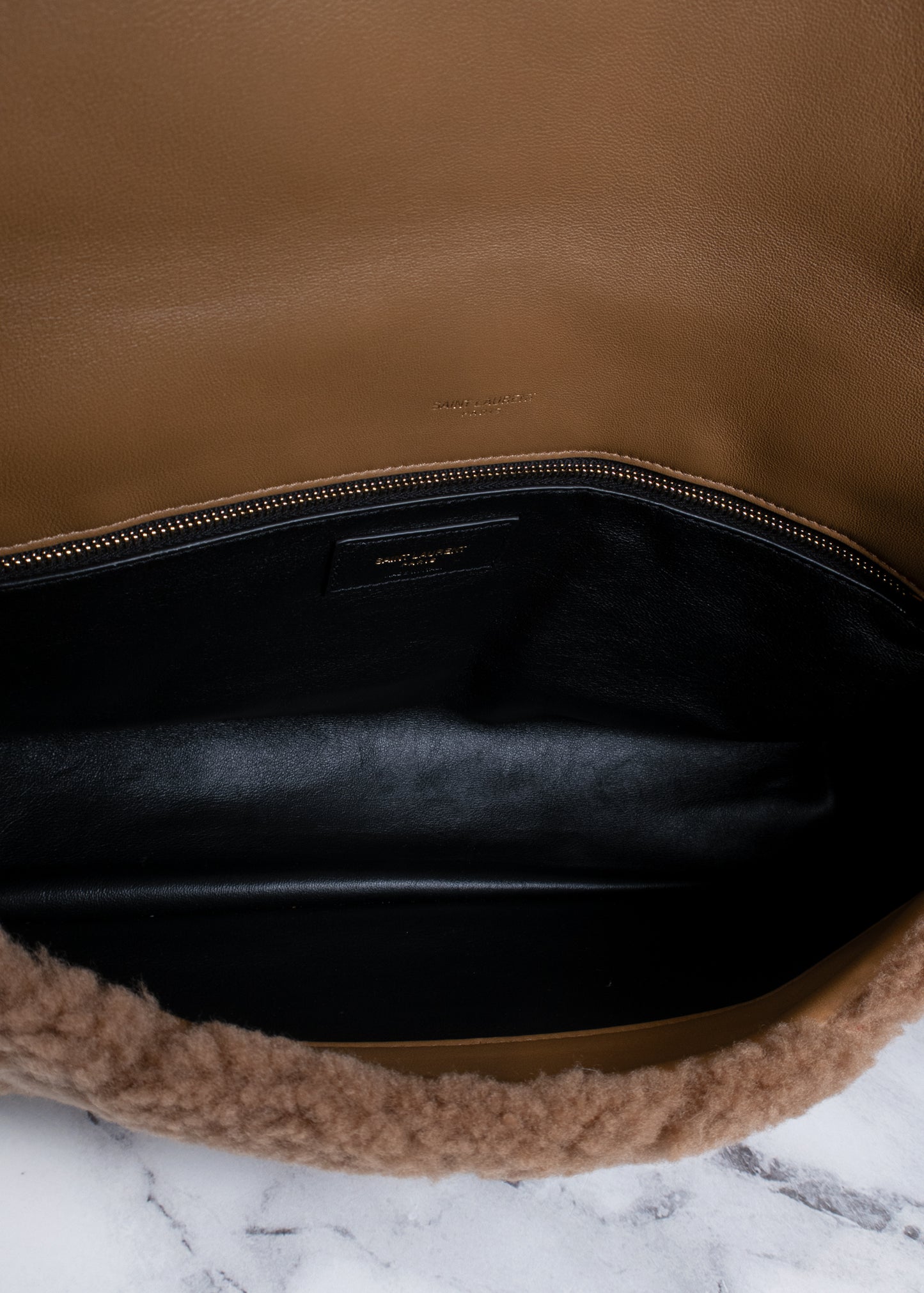 Saint Laurent Sade Large Quilted Shearling Clutch