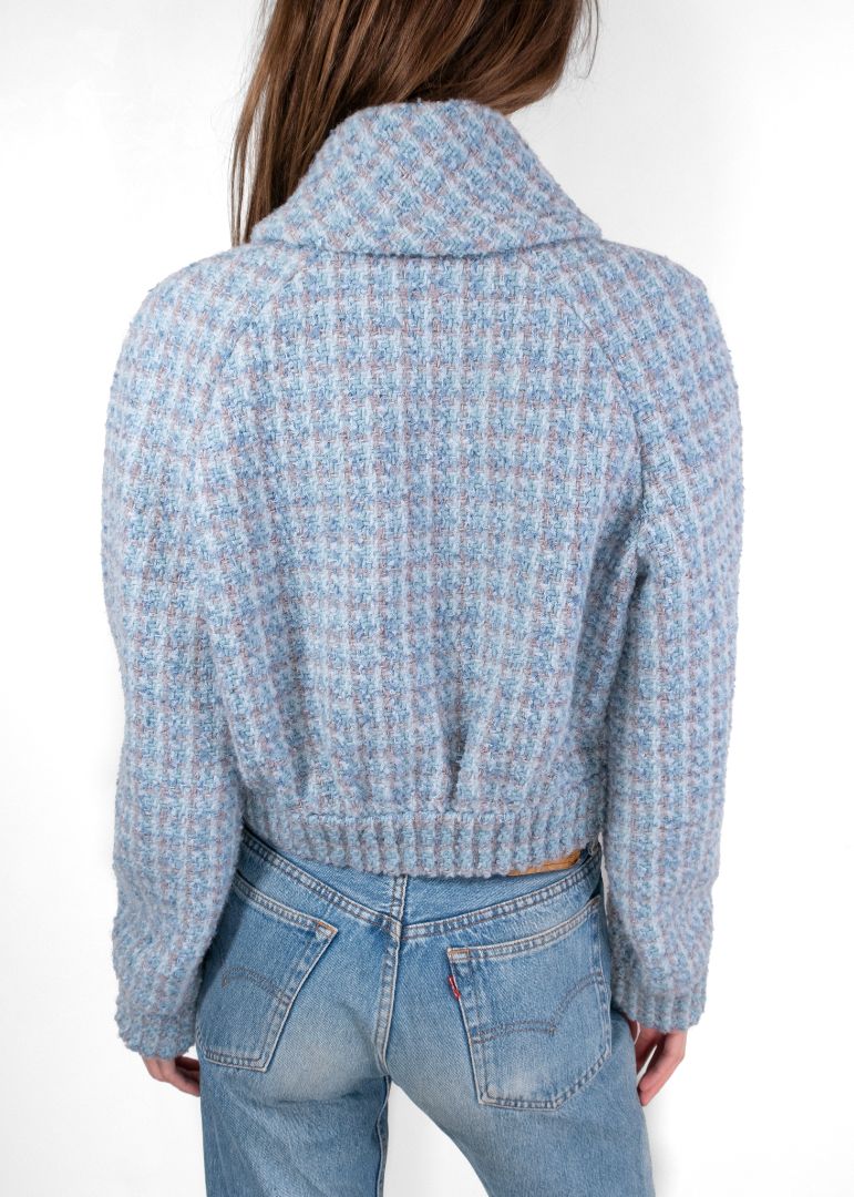 Chanel Blue Tweed Jacket With Pearl Buttons