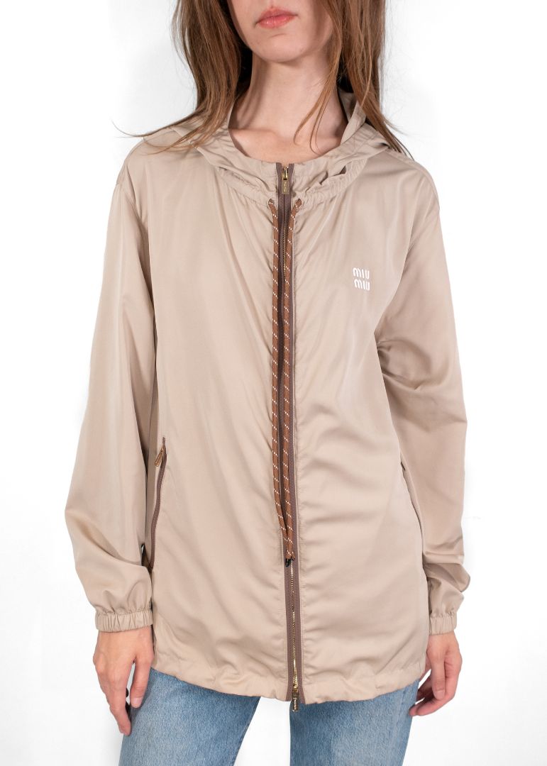 Miu Miu Beige Drawstring Hooded Jacket With Elasticated Cuffs