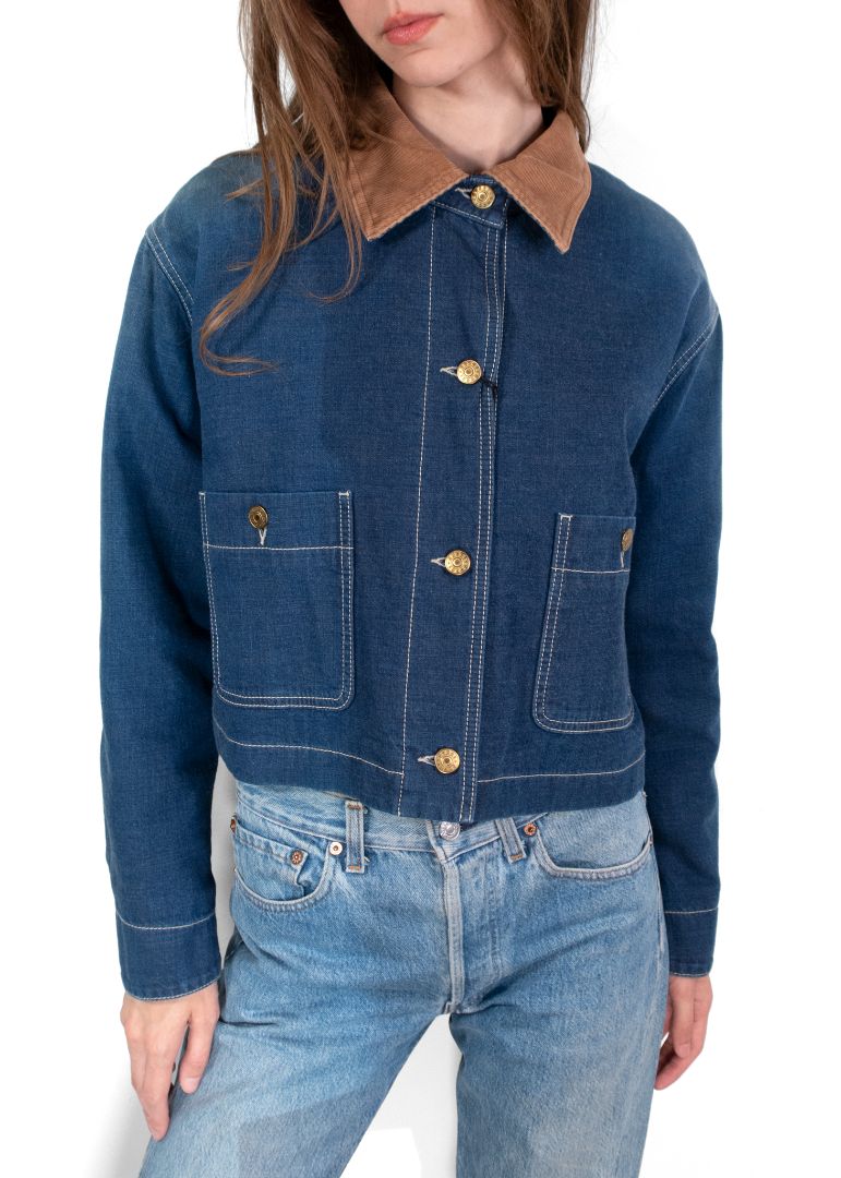 Gucci Denim Jacket With Brown Corduroy Collar
