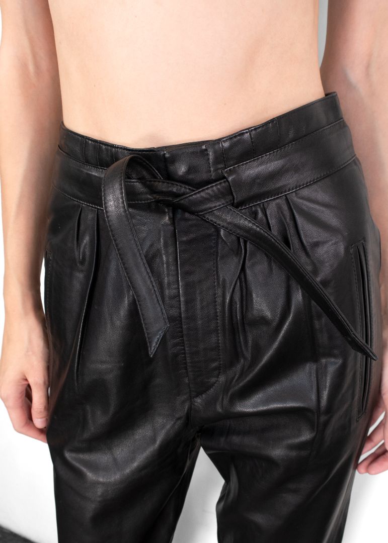 Isabel Marant Black Leather Pants With Ties At Bottom And Waist