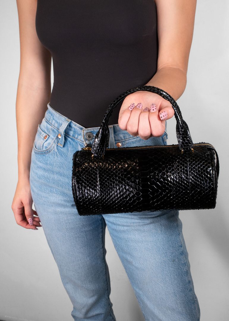 The Row Black Python 90s Round Bag
