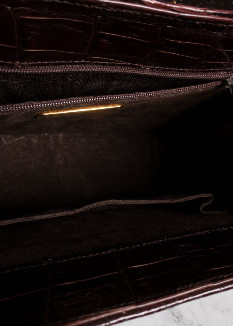 Darby Scott Crocodile Embossed Handbag With Amber Beaded Handles