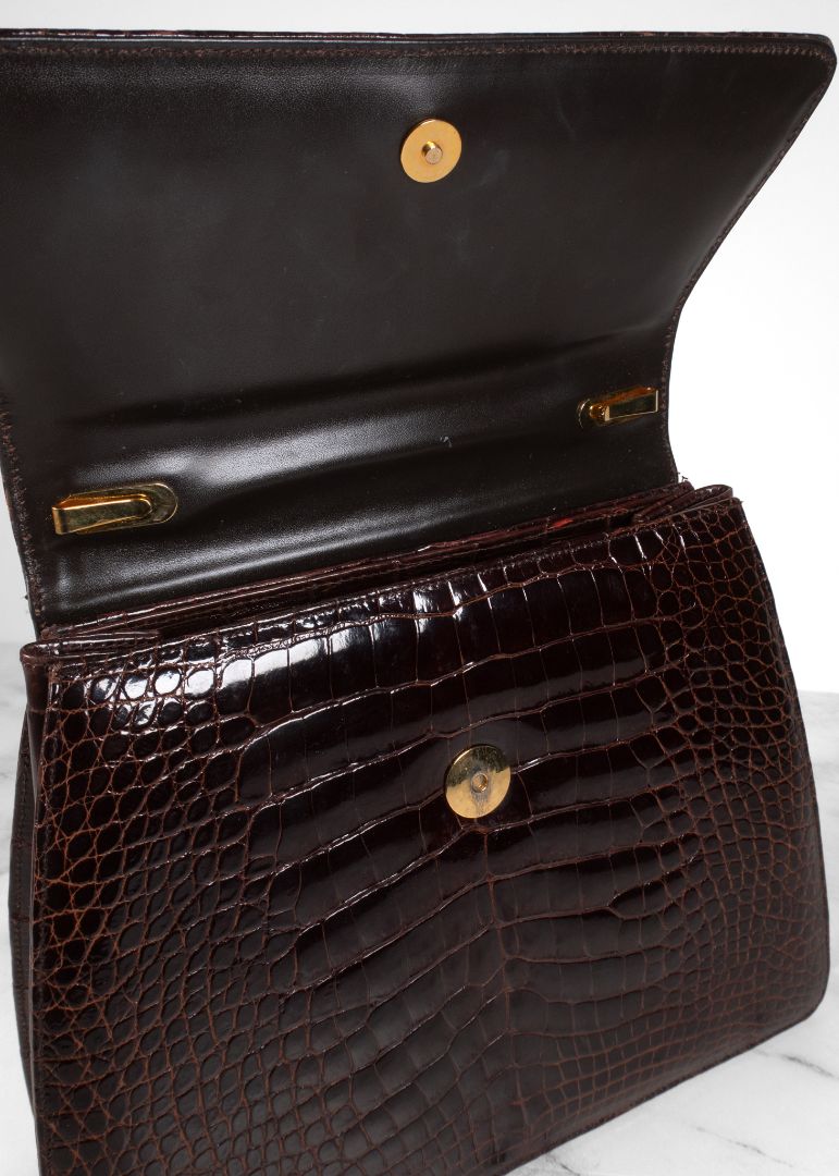 Darby Scott Crocodile Embossed Handbag With Amber Beaded Handles