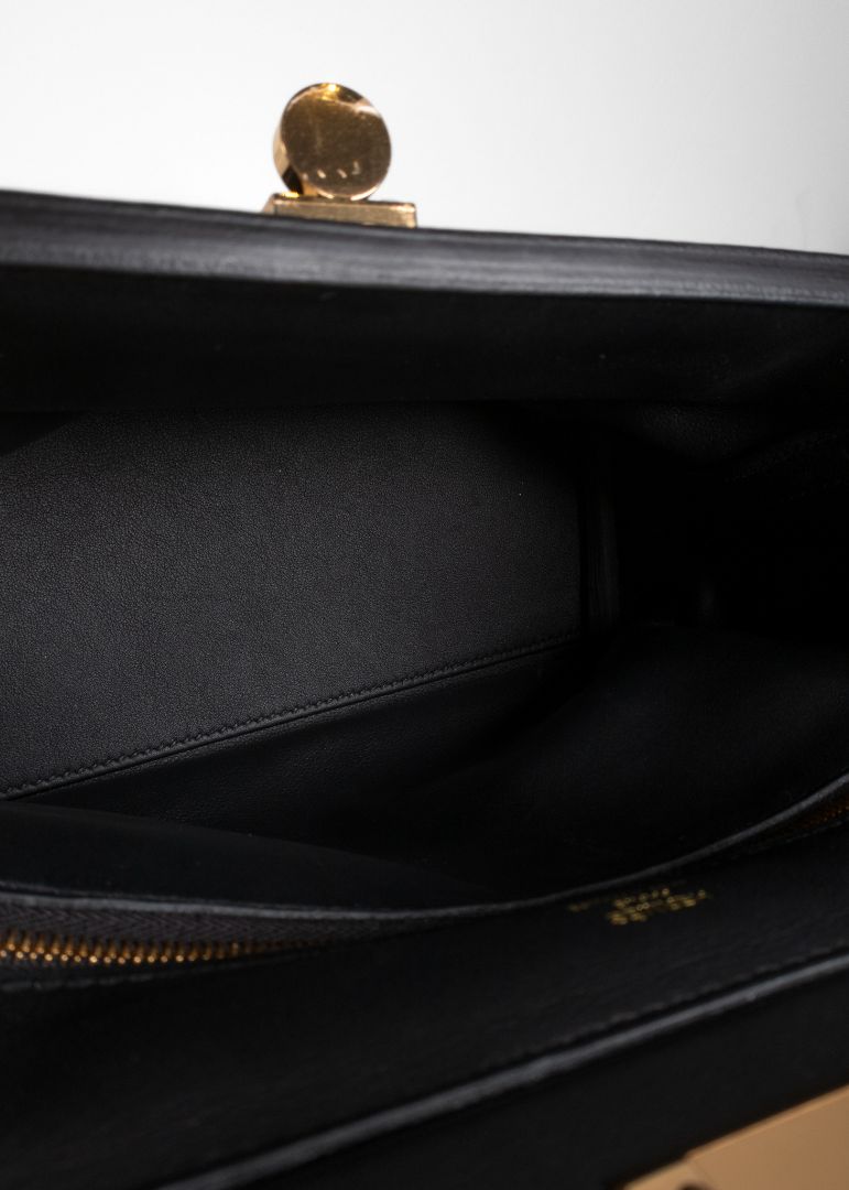 Hermes Black Leather Evercolor Bag With Twilly