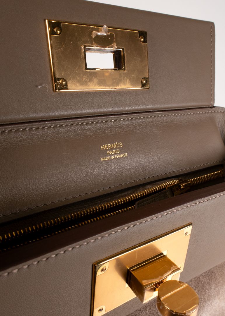 Hermes Taupe Suede Evercolor Bag