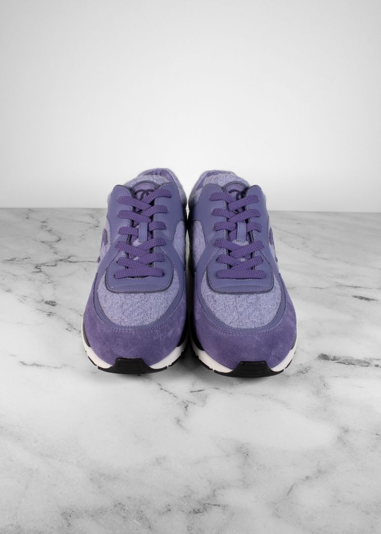 Chanel Purple Suede Leather And Tweed Sneakers