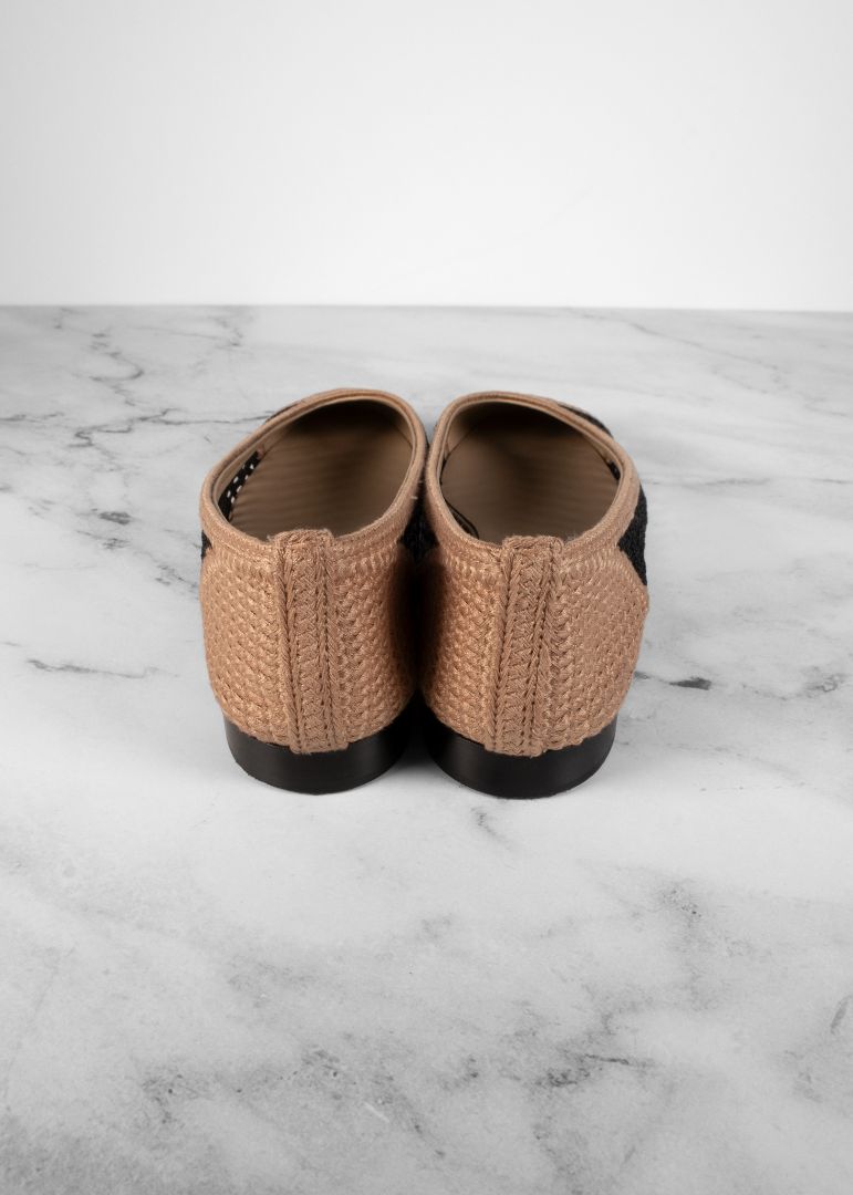 Chanel Beige And Black Woven Flats