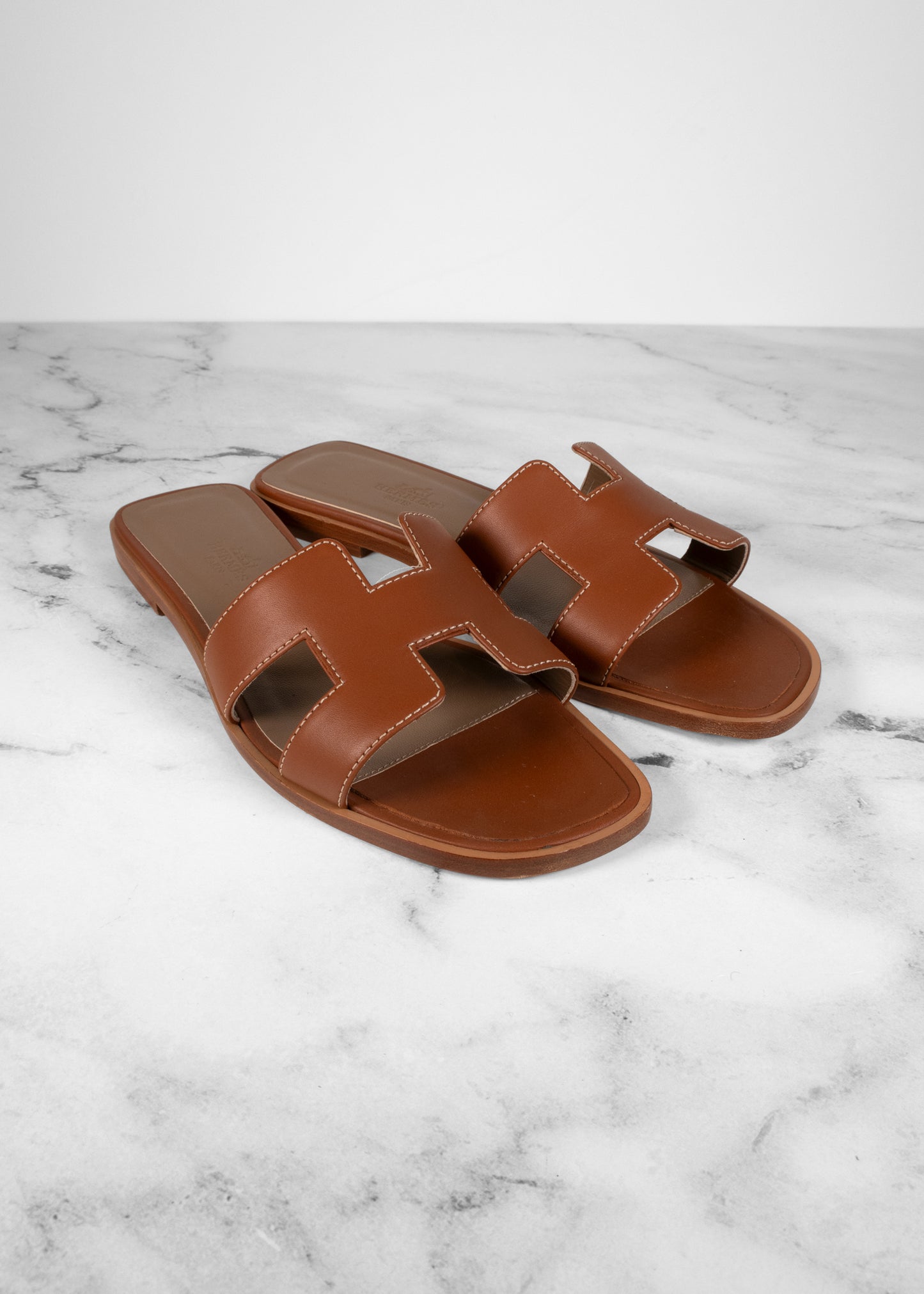 Hermes Flat Oran Gold Sandals