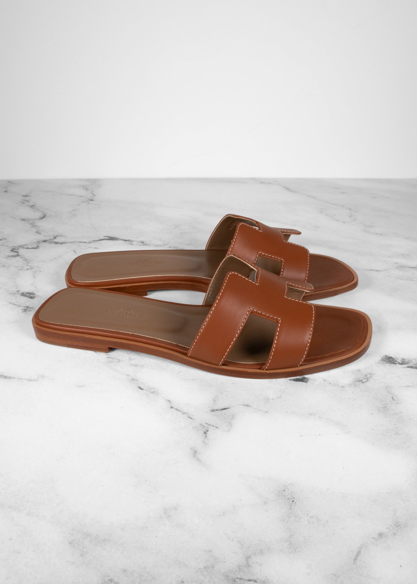 Hermes Flat Oran Gold Sandals