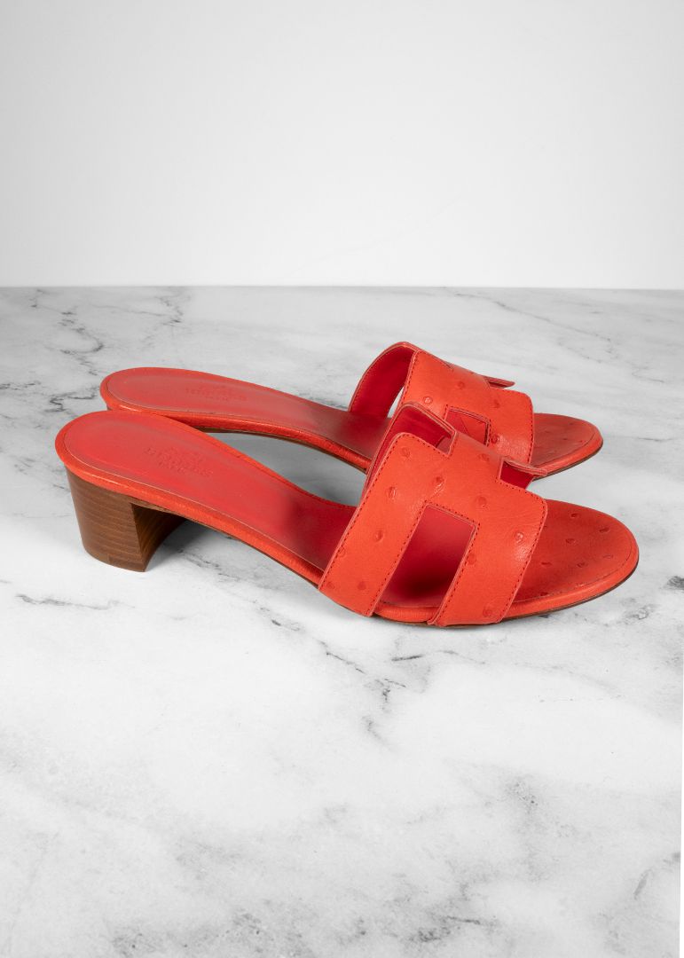 Hermes Coral Oasis Ostrich Sandals