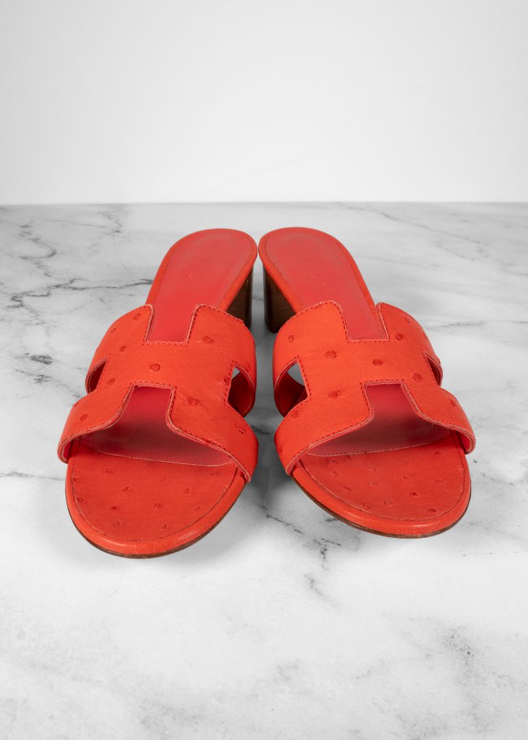 Hermes Coral Oasis Ostrich Sandals