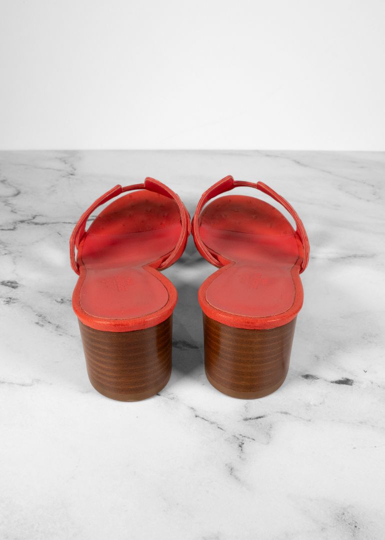Hermes Coral Oasis Ostrich Sandals