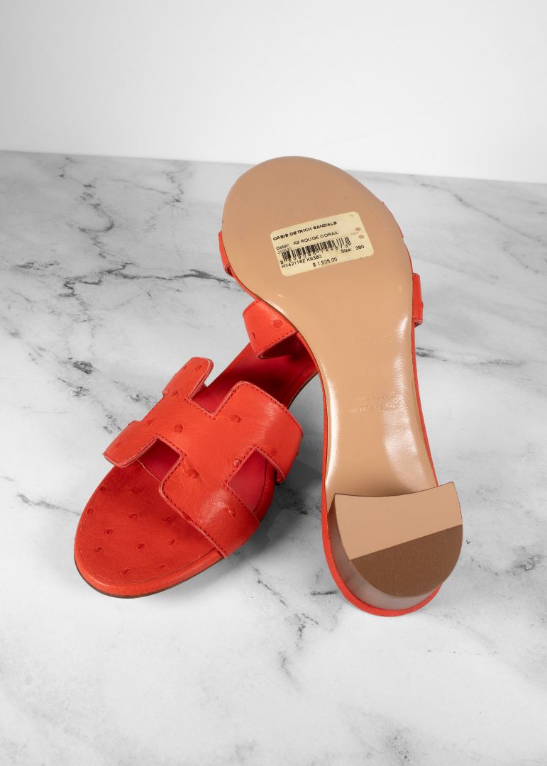 Hermes Coral Oasis Ostrich Sandals