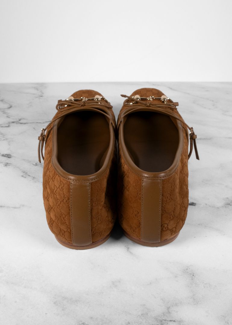 Gucci Brown Suede Monogram Flats With Horsebit