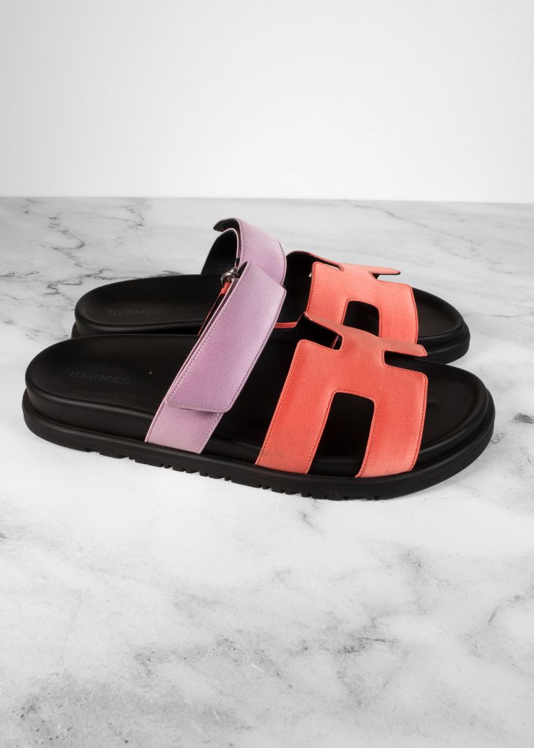 Hermes Pink & Purple Satin Chypre Sandals