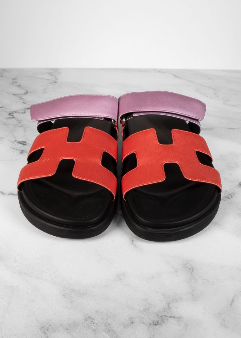 Hermes Pink & Purple Satin Chypre Sandals