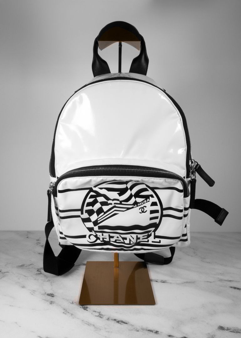 Chanel White & Black Nylon Small Backpack