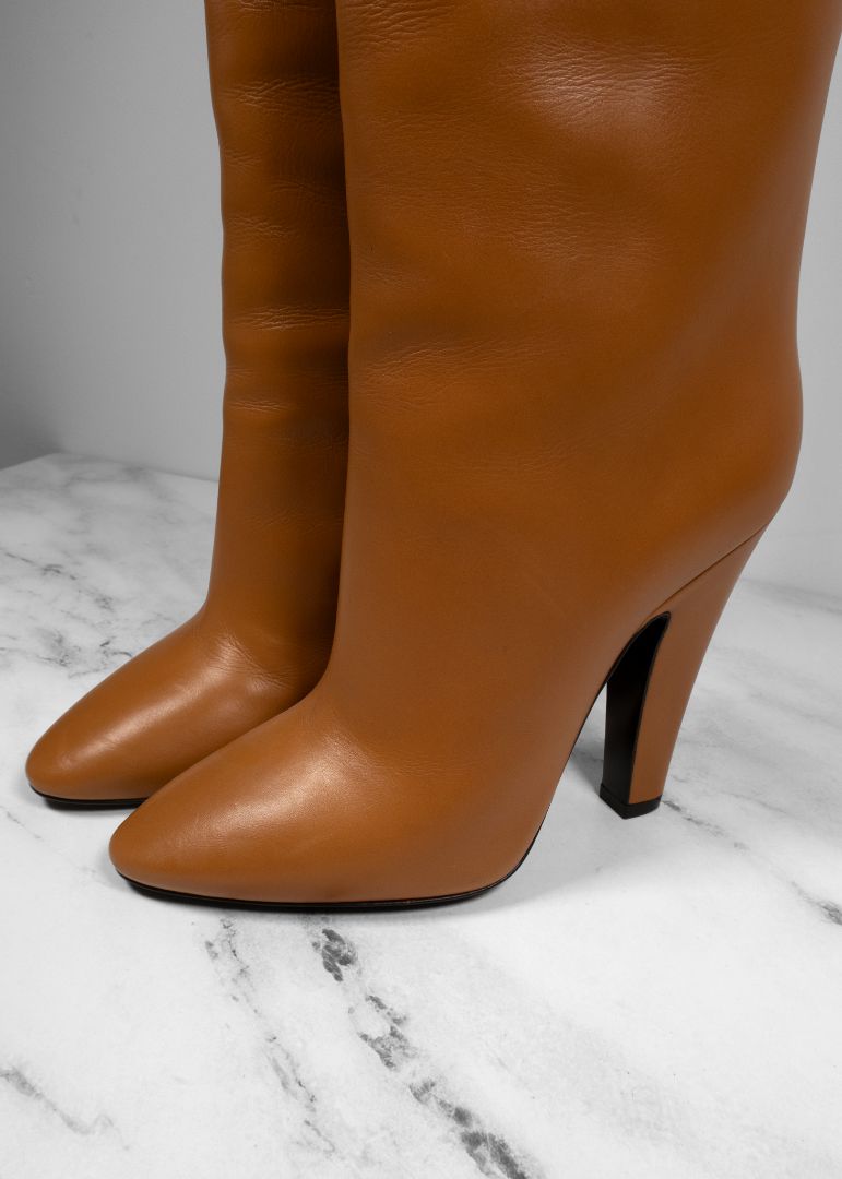 Saint Laurent Light Brown Leather Knee High Boots