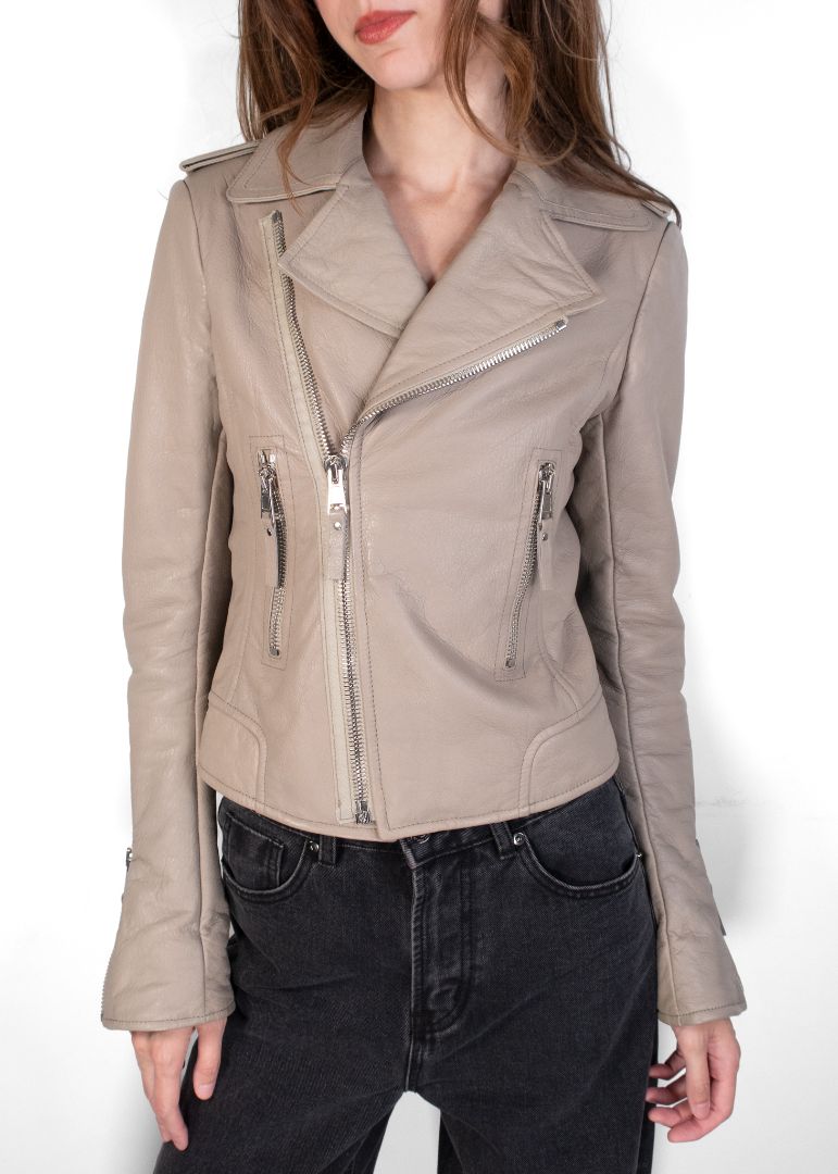 Balenciaga Taupe Leather Biker Jacket