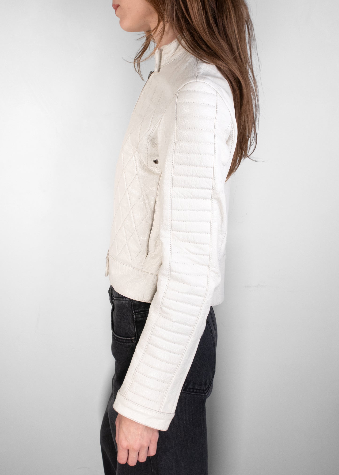 Dior Runway Cream Goat Leather CD Bee Quilted Biker Jacket