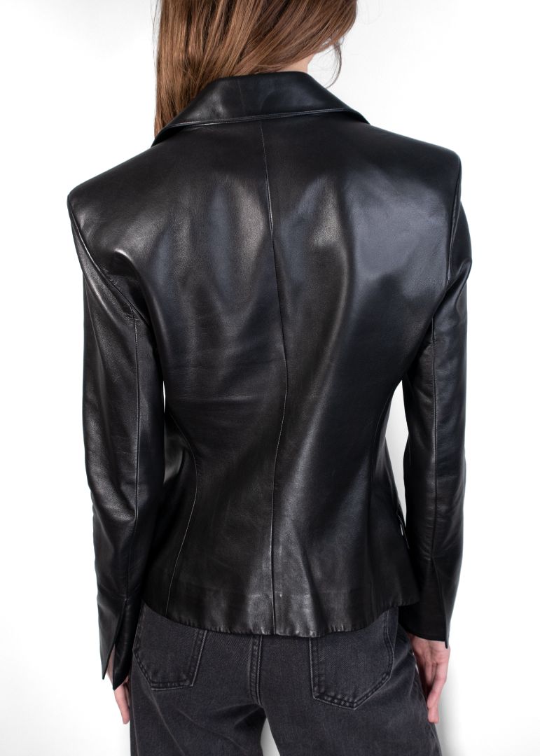 Louis Vuitton Black Leather Blazer With White Buttons