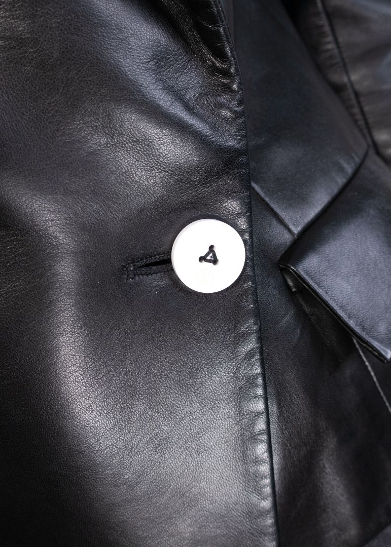 Louis Vuitton Black Leather Blazer With White Buttons