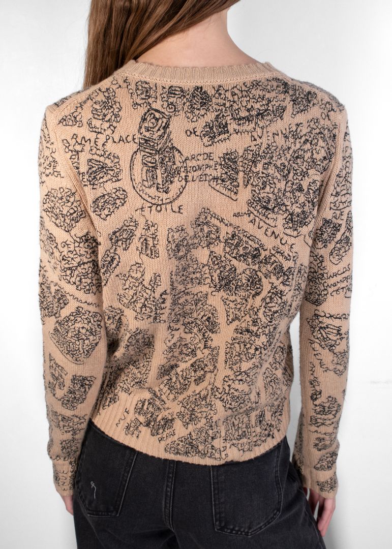 Dior Beige Cashmere Sweater With Intricate Black Toile Style Print Design