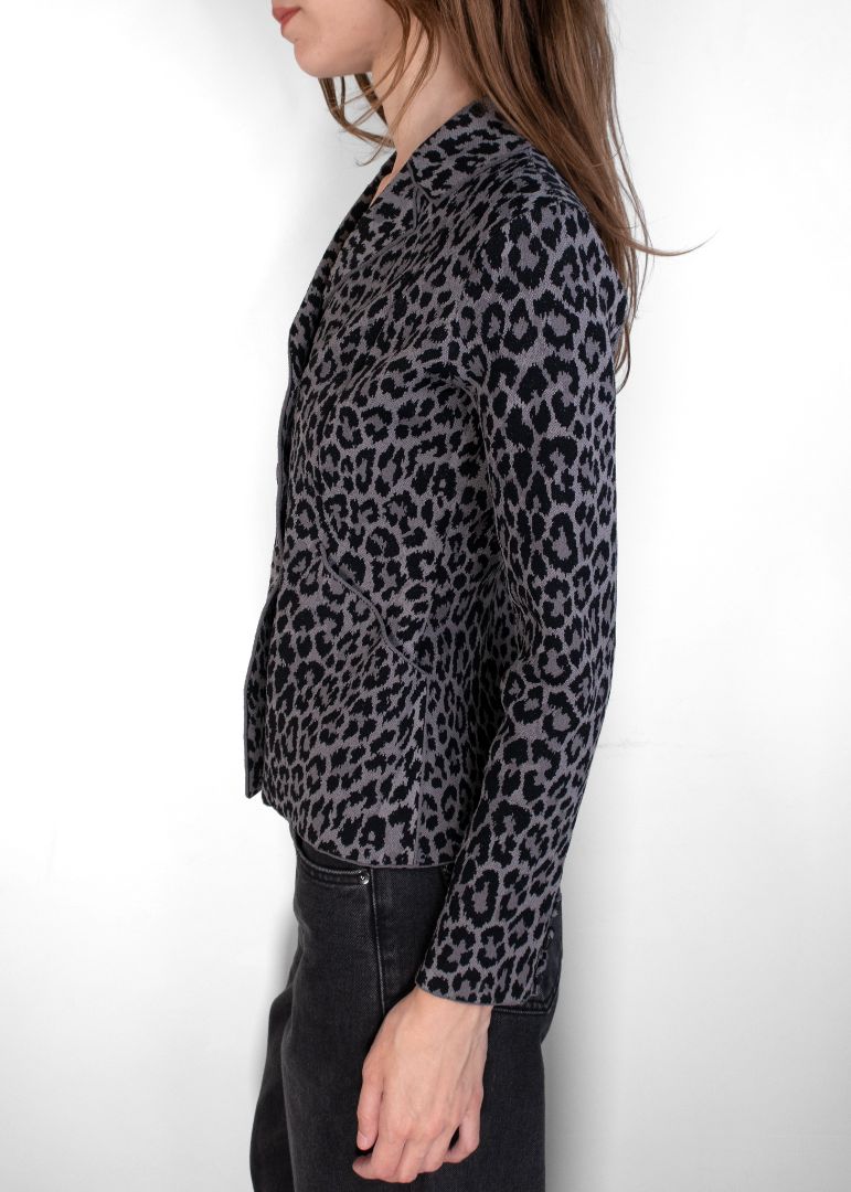 Dior Grey Leopard Print Knit Double Breasted Jacket