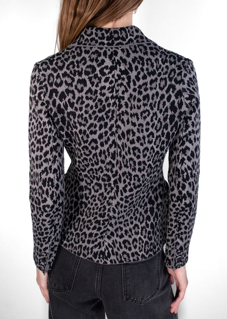 Dior Grey Leopard Print Knit Double Breasted Jacket