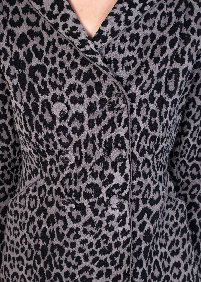 Dior Grey Leopard Print Knit Double Breasted Jacket