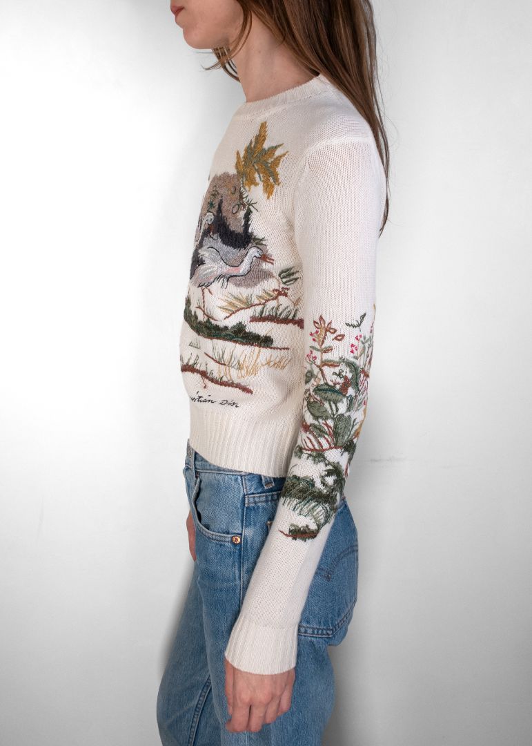 Dior Grey/beige Embroidered Cashmere Pullover Sweater