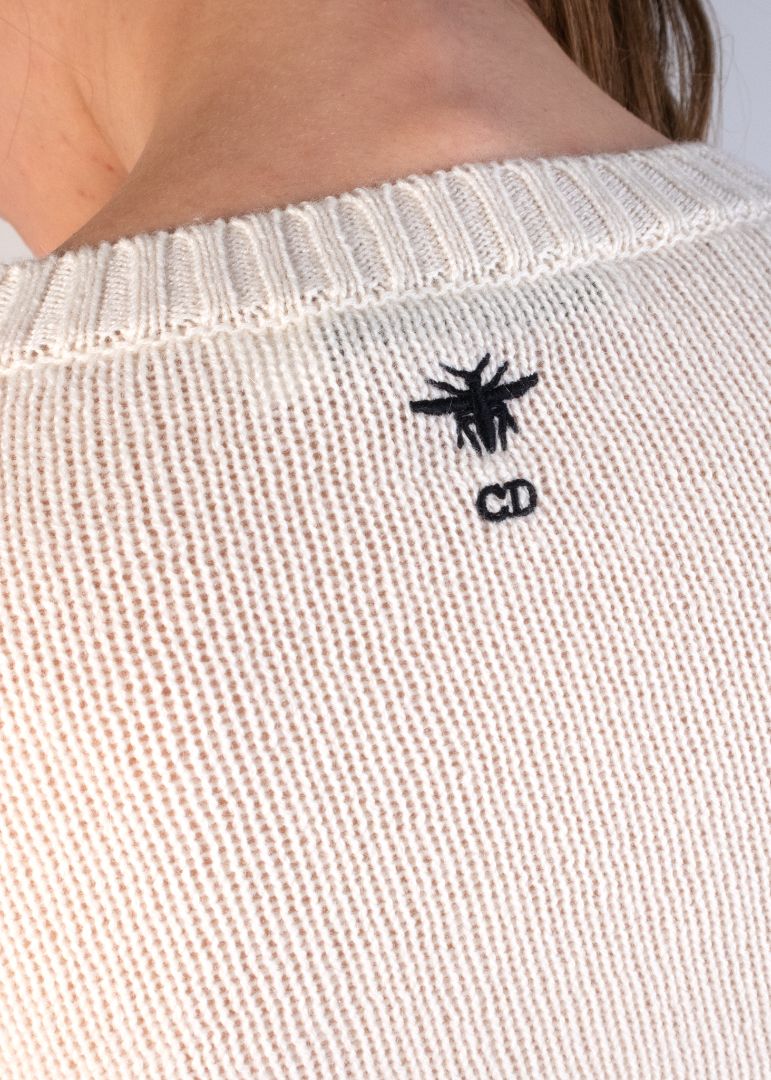 Dior Grey/beige Embroidered Cashmere Pullover Sweater
