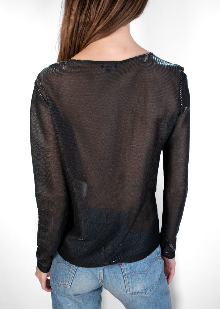 Chanel Black Sheer Blouse With Silver Stitching