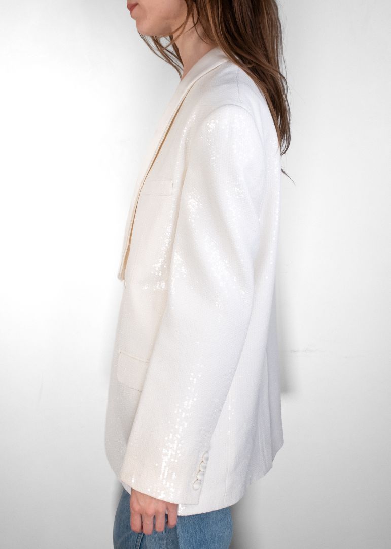 Celine Cream Sequin Tuxedo Blazer