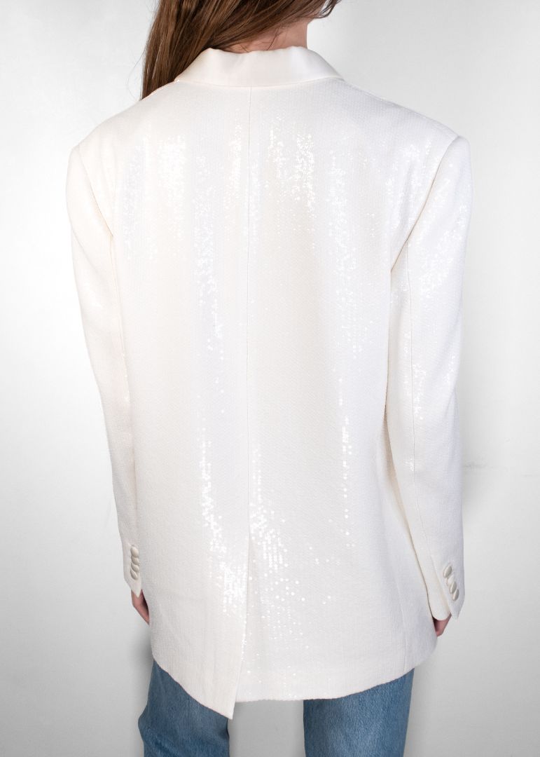 Celine Cream Sequin Tuxedo Blazer
