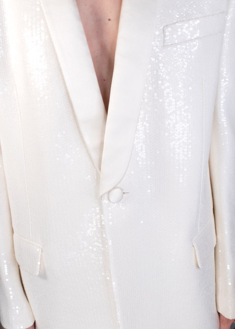 Celine Cream Sequin Tuxedo Blazer